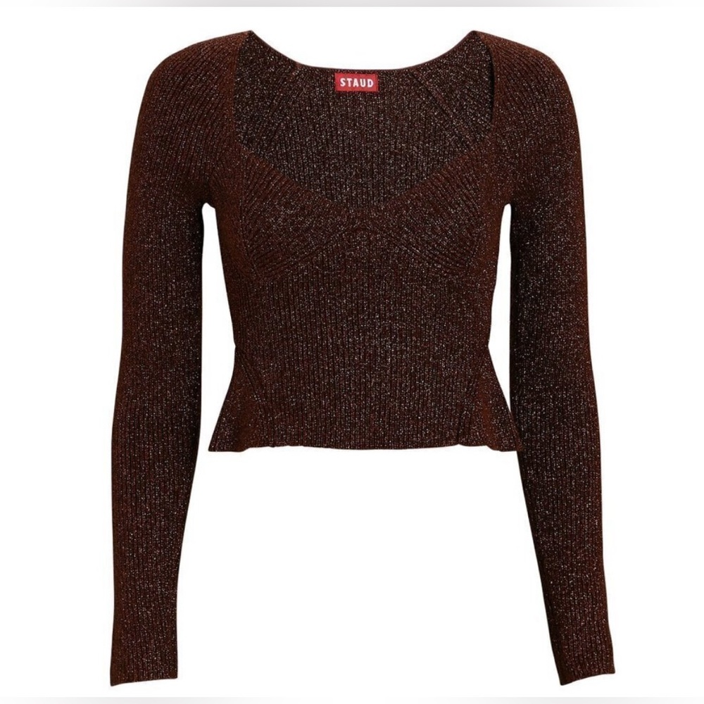 EUC STAUD Cerro Shimmering Sweetheart Sweater Size Women’s Small (S) Brown Mocha
